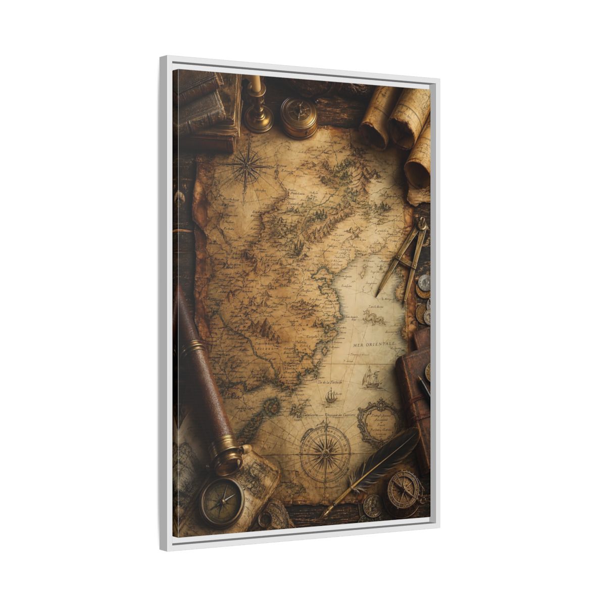 Side Mockup 9. Maps Vintage Map Vintage Map shown as stretched canvas wall art