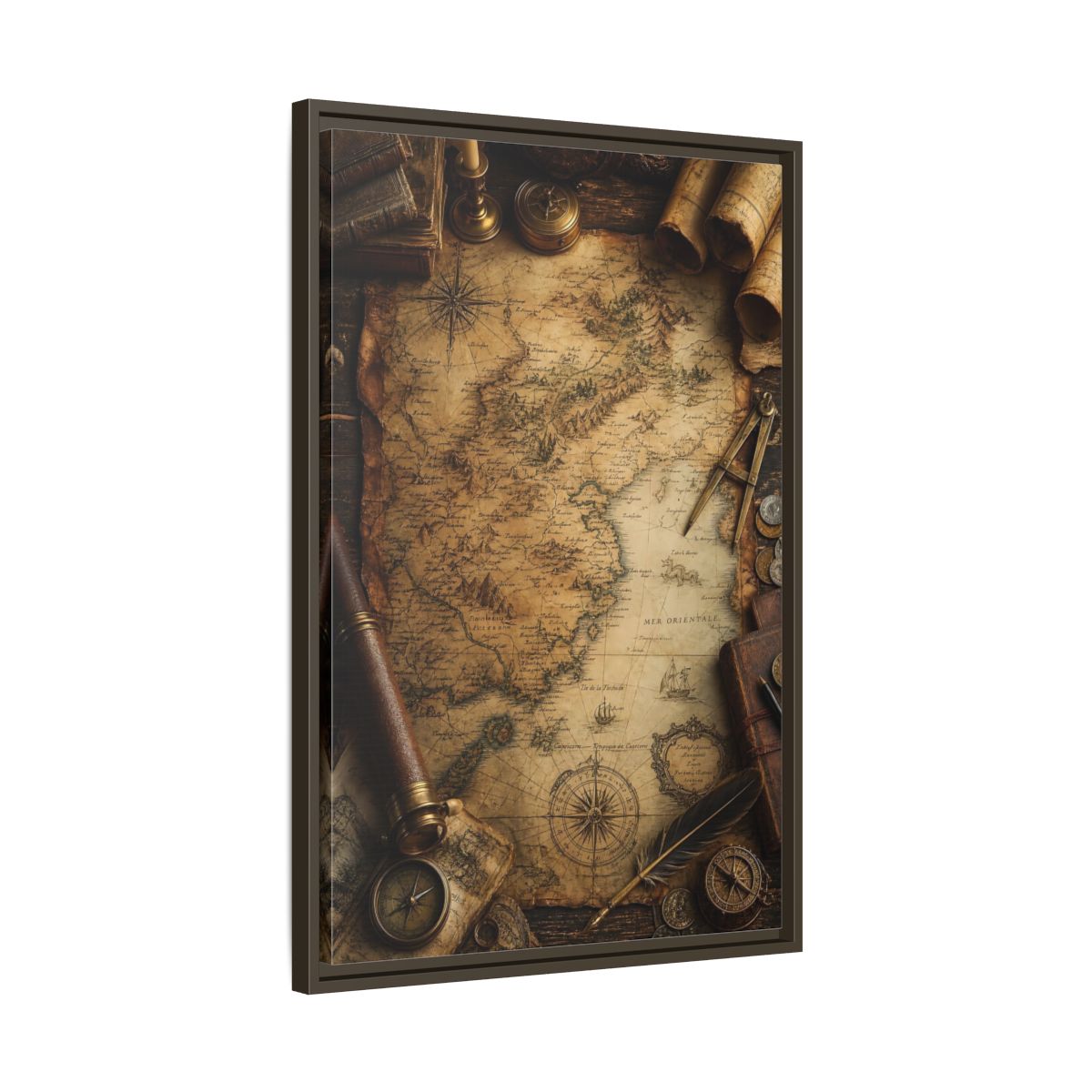 Side Mockup 11. Maps Vintage Map Vintage Map shown as stretched canvas wall art