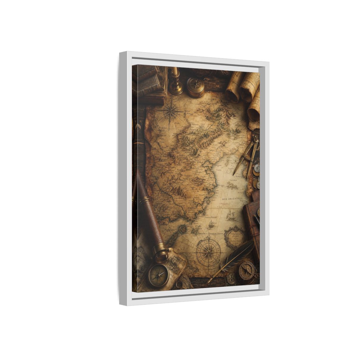Side Mockup 4. Maps Vintage Map Vintage Map shown as stretched canvas wall art