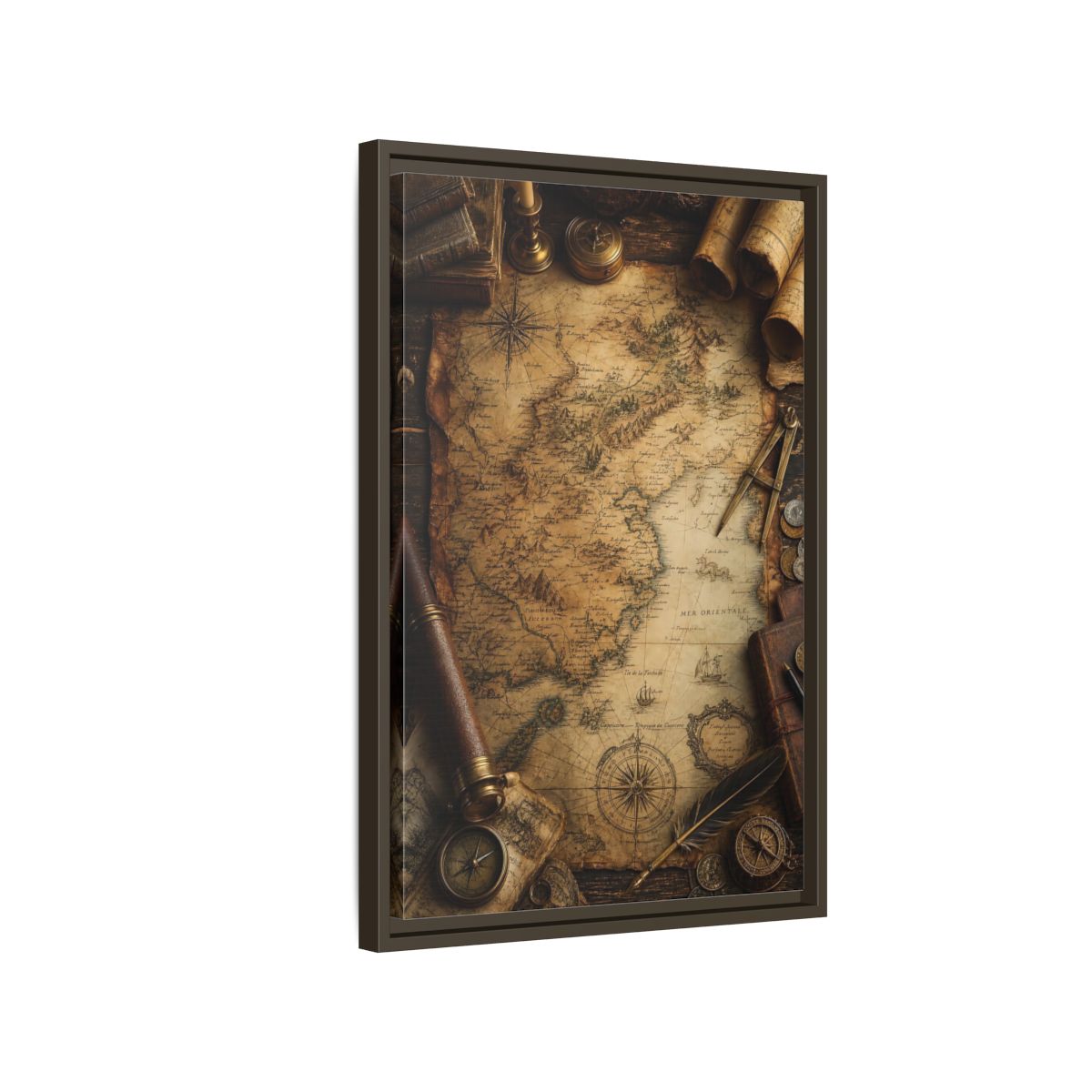 Side Mockup 2. Maps Vintage Map Vintage Map shown as stretched canvas wall art