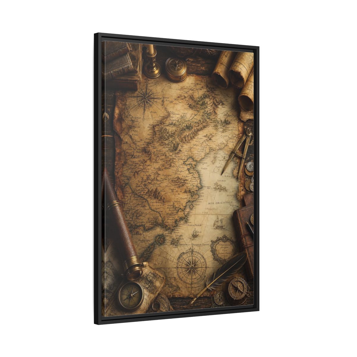 Side Mockup 13. Maps Vintage Map Vintage Map shown as stretched canvas wall art