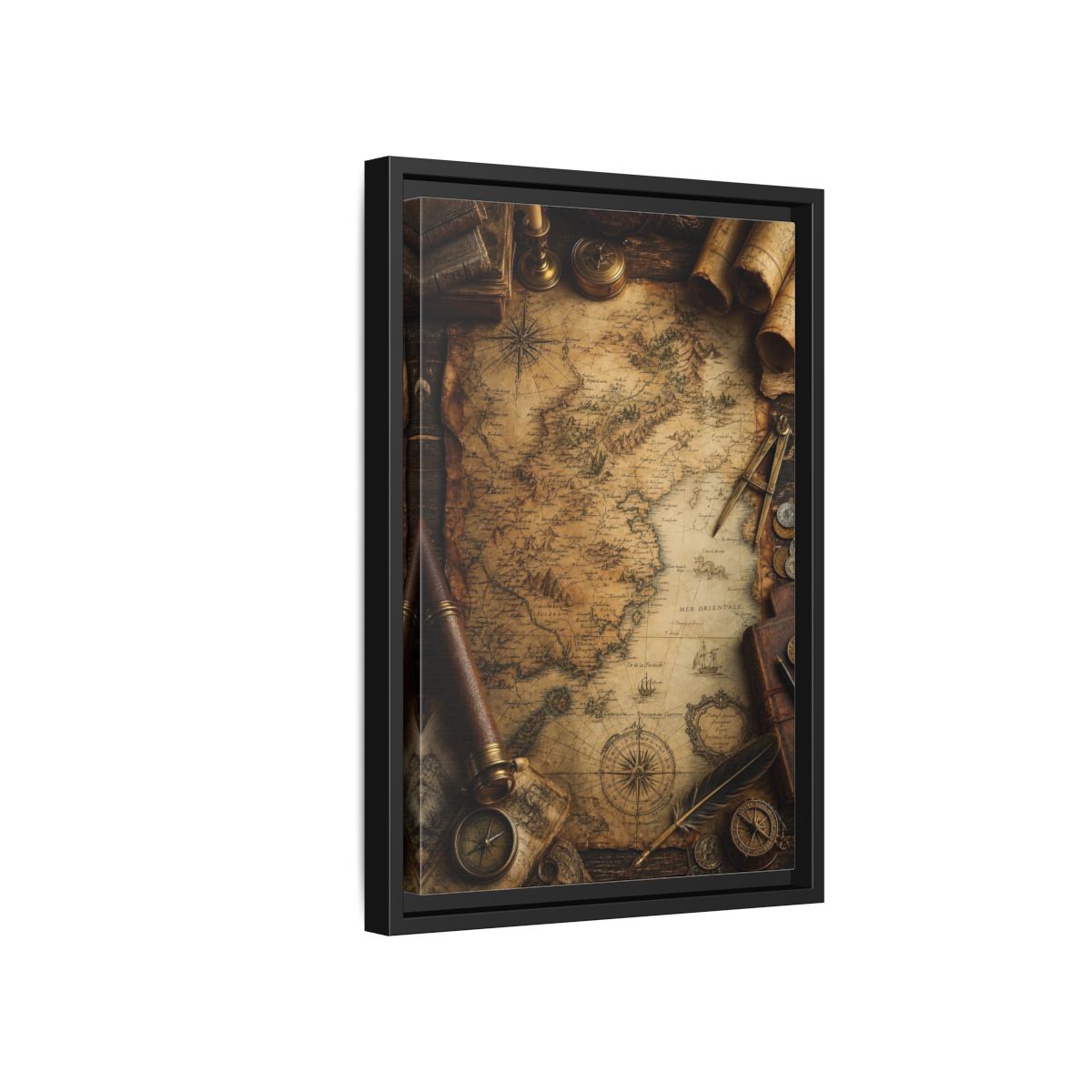 Side Mockup 6. Maps Vintage Map Vintage Map shown as stretched canvas wall art