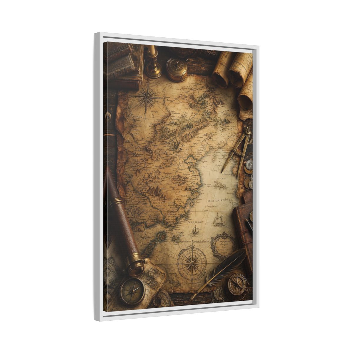 Side Mockup 10. Maps Vintage Map Vintage Map shown as stretched canvas wall art