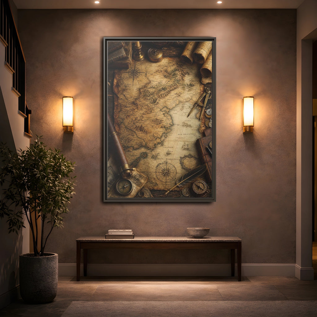 Mockup 2. Maps Vintage Map Vintage Map shown as stretched canvas wall art