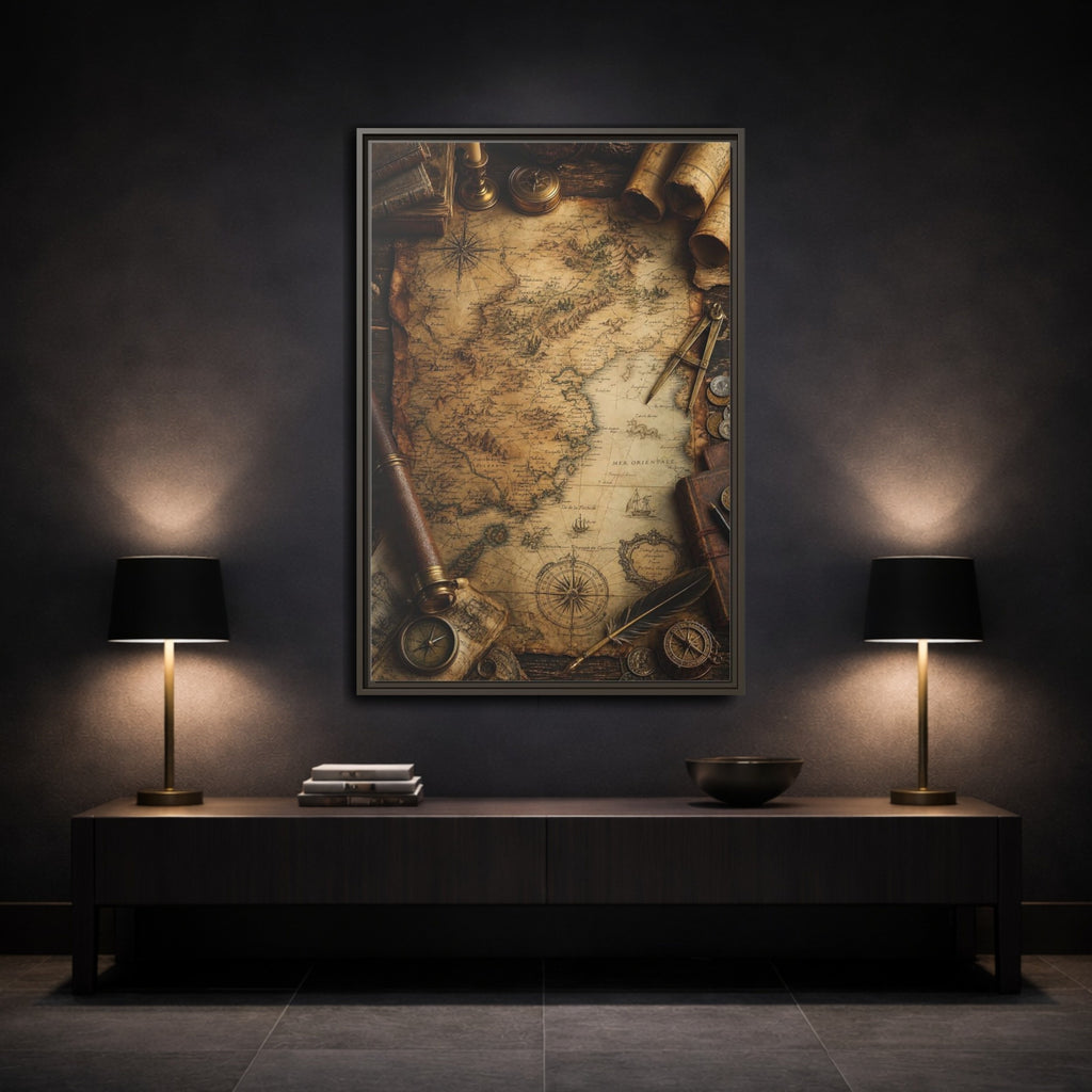 Mockup 3. Maps Vintage Map Vintage Map shown as stretched canvas wall art
