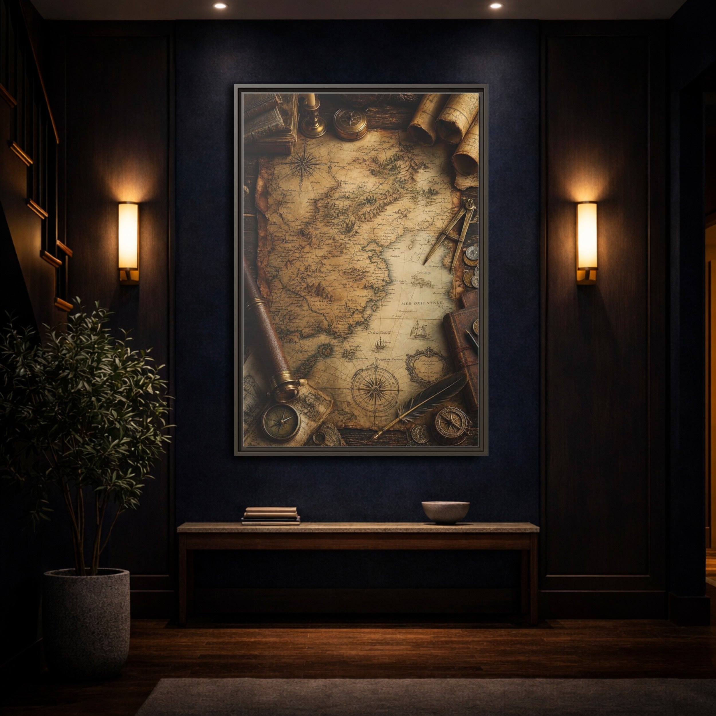 Mockup 4. Maps Vintage Map Vintage Map shown as stretched canvas wall art