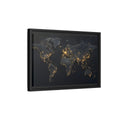 Side Mockup 6. Maps World Map Black Gold Map shown as stretched canvas wall art