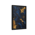 Side Mockup 6. Maps World Map Blue And Gold shown as stretched canvas wall art