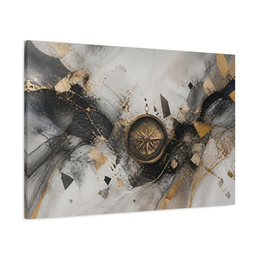 Main Mockup. Marble Compass With Gold shown as canvas print