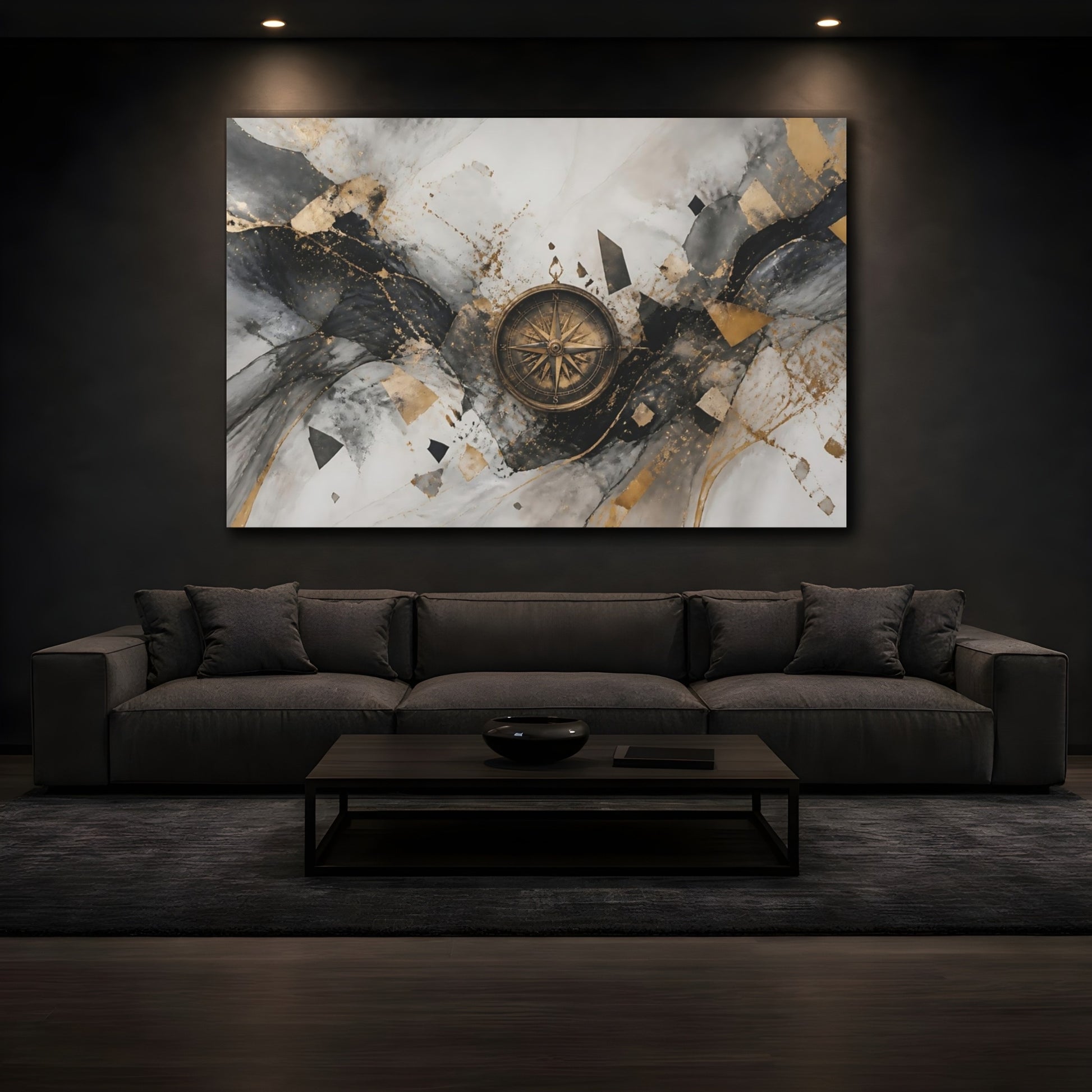 Mockup 3. Marble Compass With Gold shown as canvas print