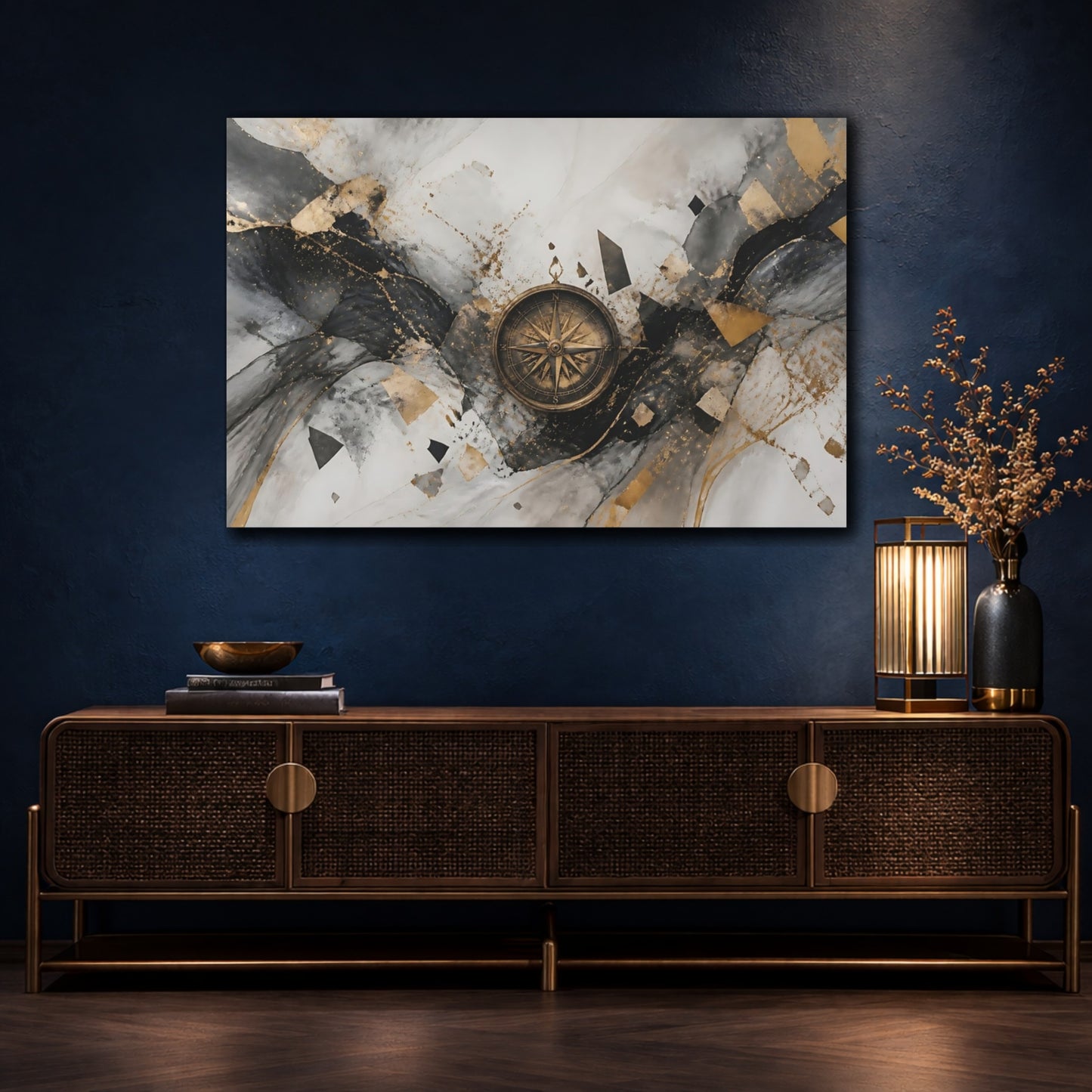 Mockup 4. Marble Compass With Gold shown as canvas print