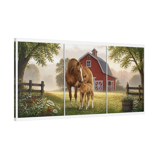 Main Mockup. Mare And Foal At Dawn shown as canvas print