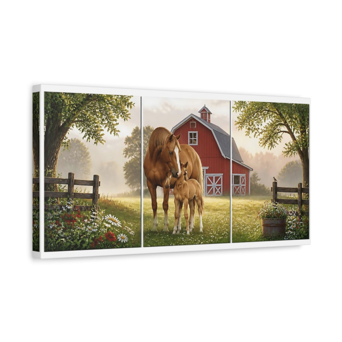 Side Mockup 3. Mare And Foal At Dawn shown as canvas print