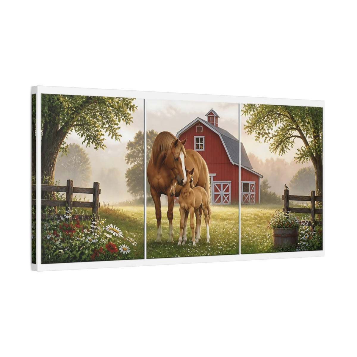Side Mockup 1. Mare And Foal At Dawn shown as canvas print