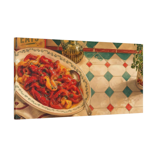Main Mockup. Marinated Pepper Platter shown as canvas print