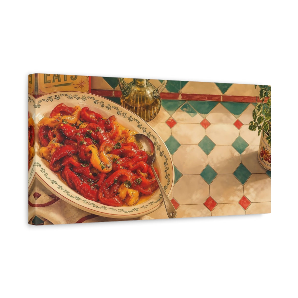 Side Mockup 3. Marinated Pepper Platter shown as canvas print
