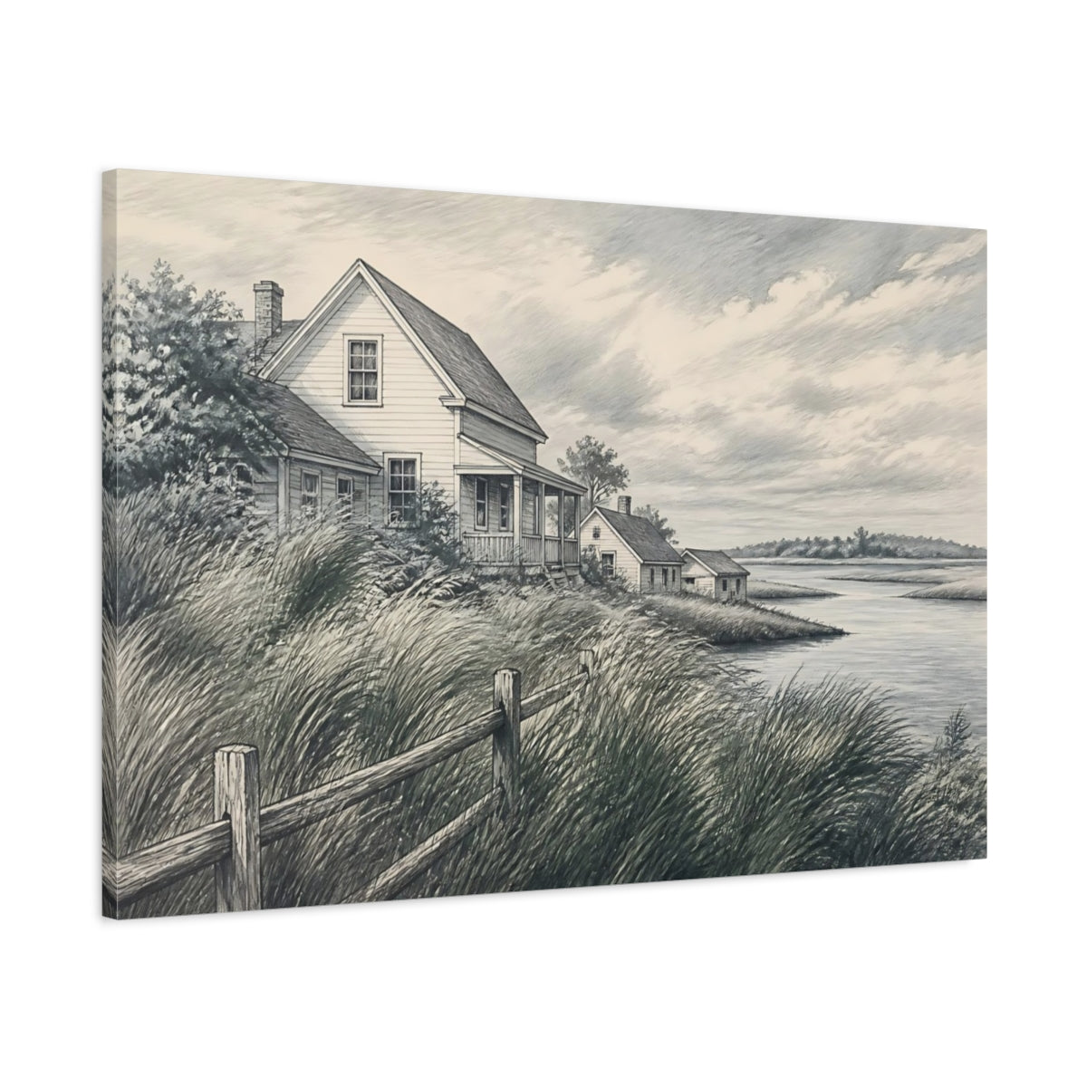 Main Mockup. Marshside Farmhouse Retreat shown as canvas print