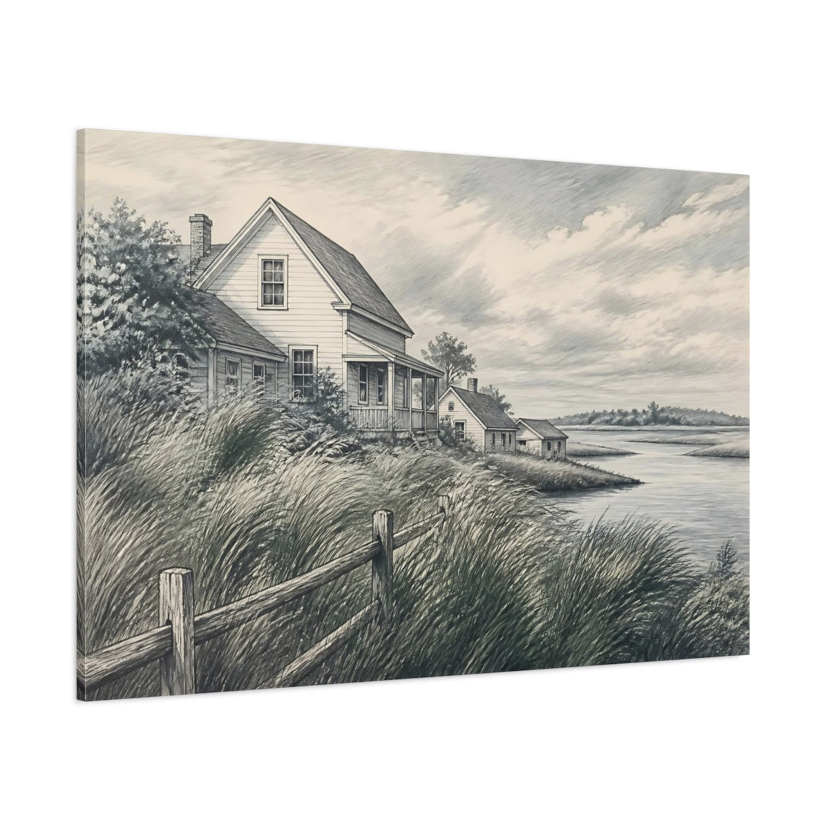 Side Mockup 1. Marshside Farmhouse Retreat shown as canvas print