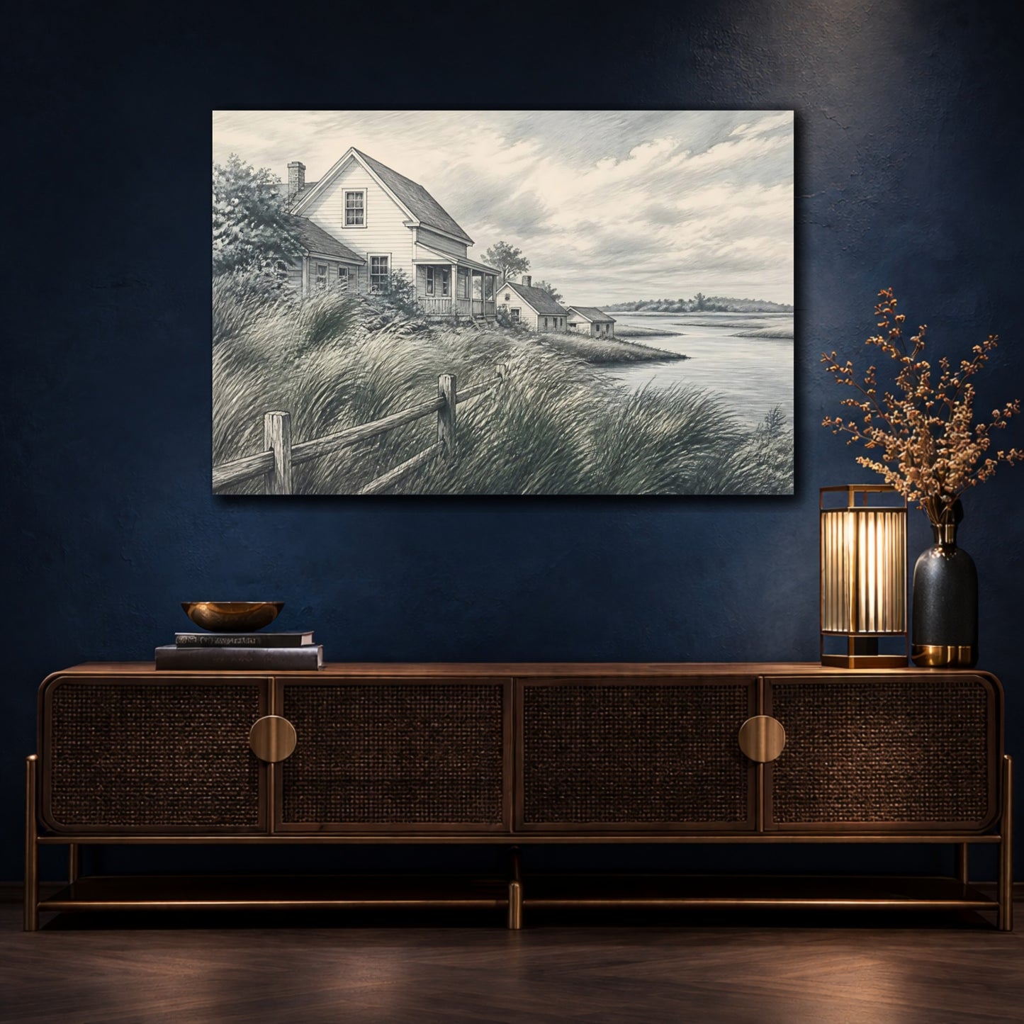 Mockup 4. Marshside Farmhouse Retreat shown as canvas print