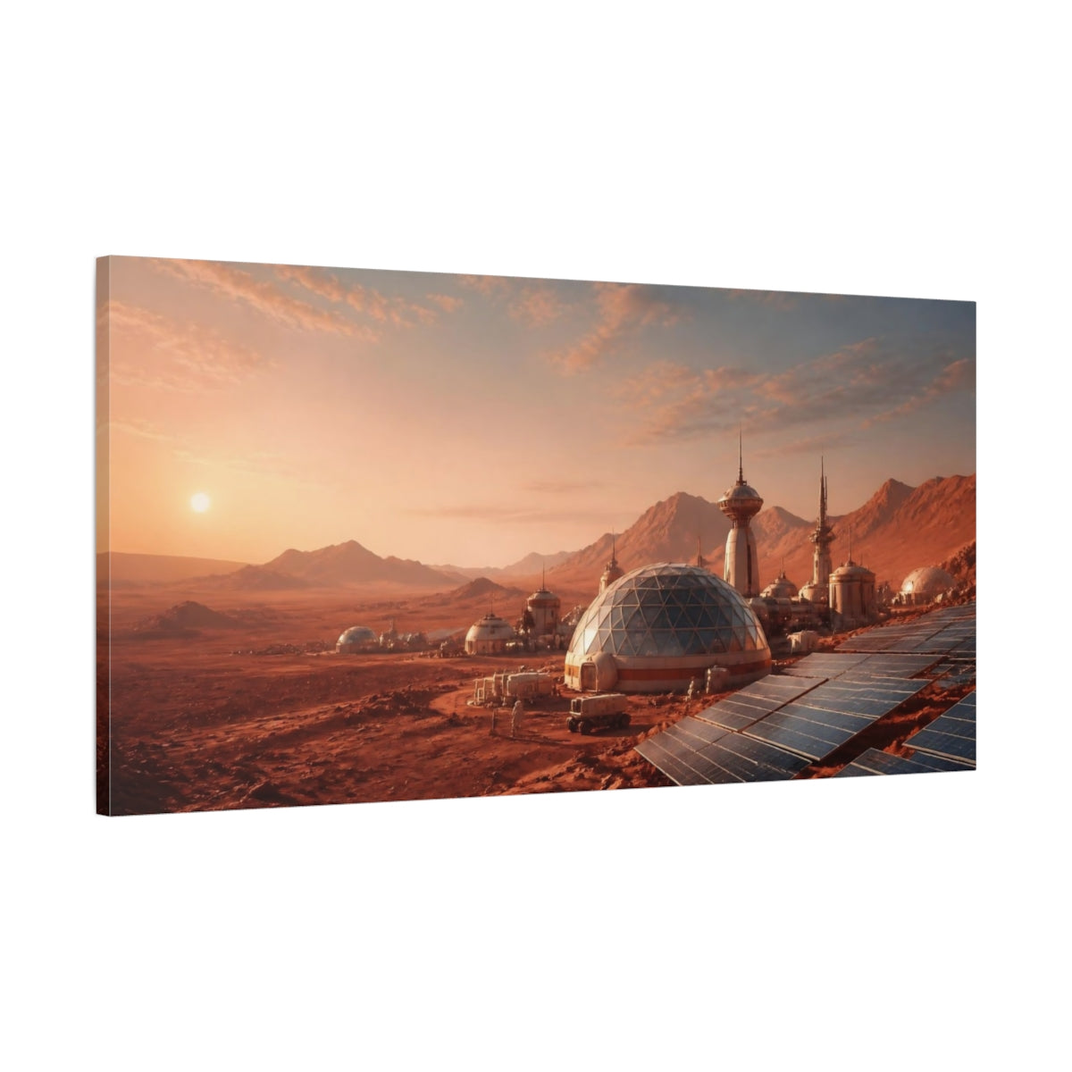 Main Mockup. Martian Habitat At Dawn shown as canvas print