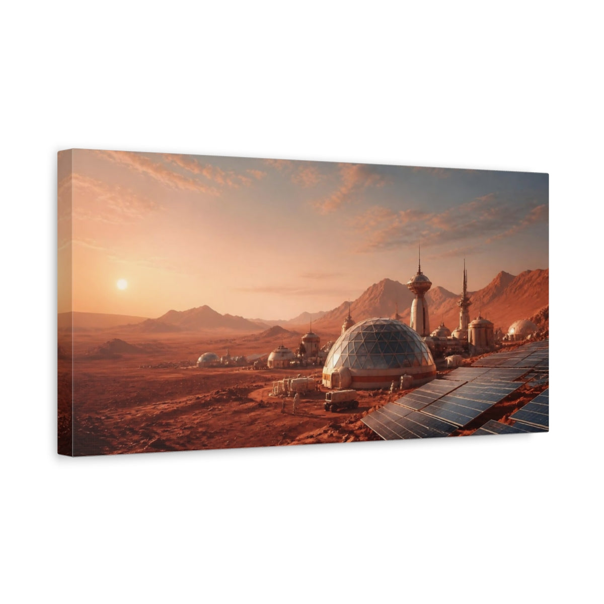 Side Mockup 3. Martian Habitat At Dawn shown as canvas print
