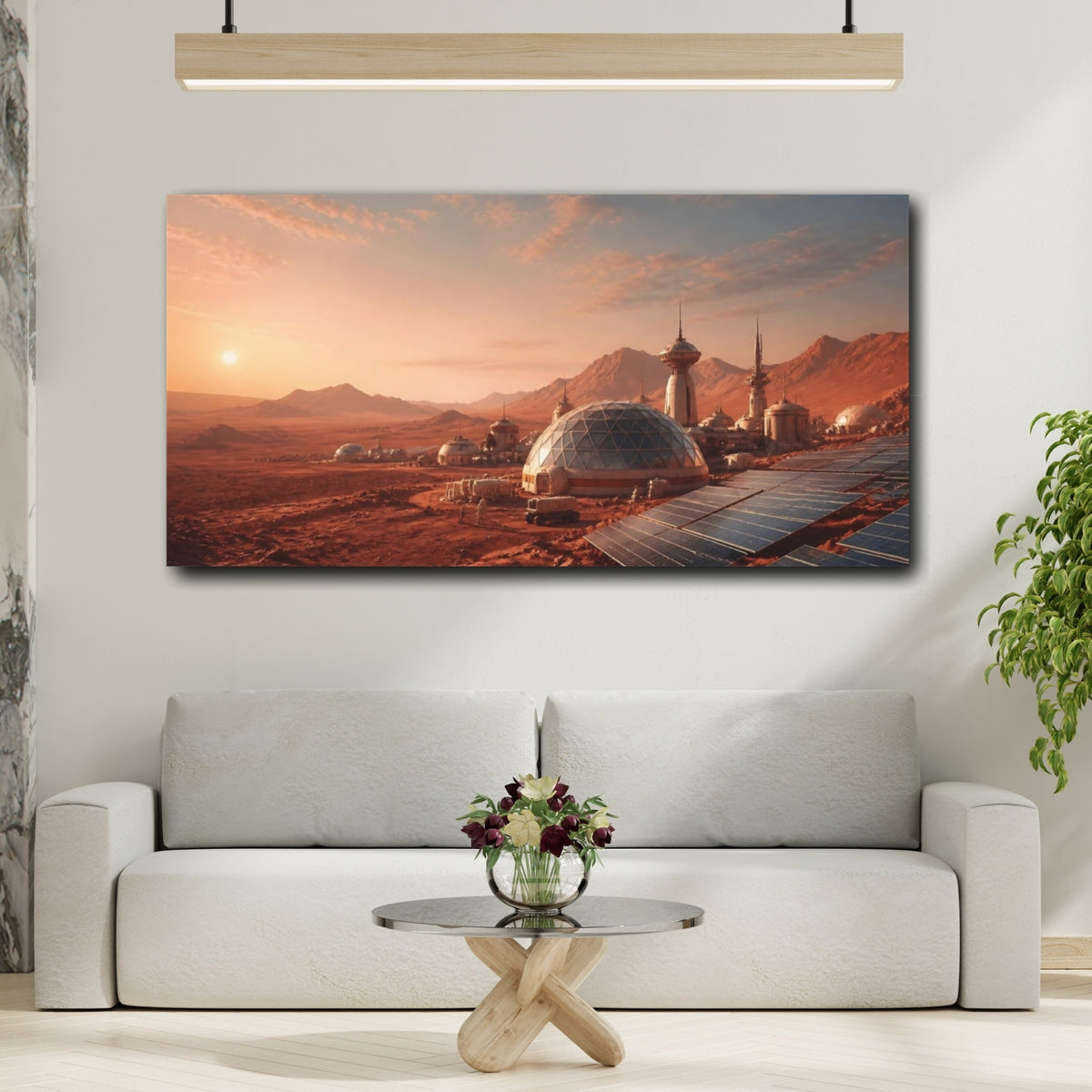 Mockup 2. Martian Habitat At Dawn shown as canvas print