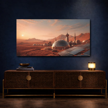 Mockup 4. Martian Habitat At Dawn shown as canvas print