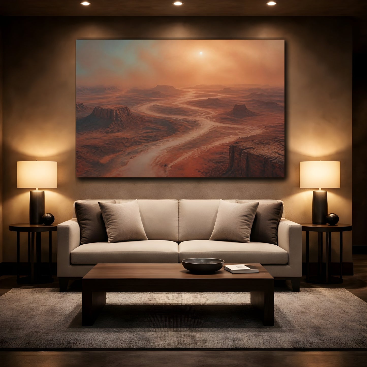 Mockup 2. Martian Mesa River shown as canvas print