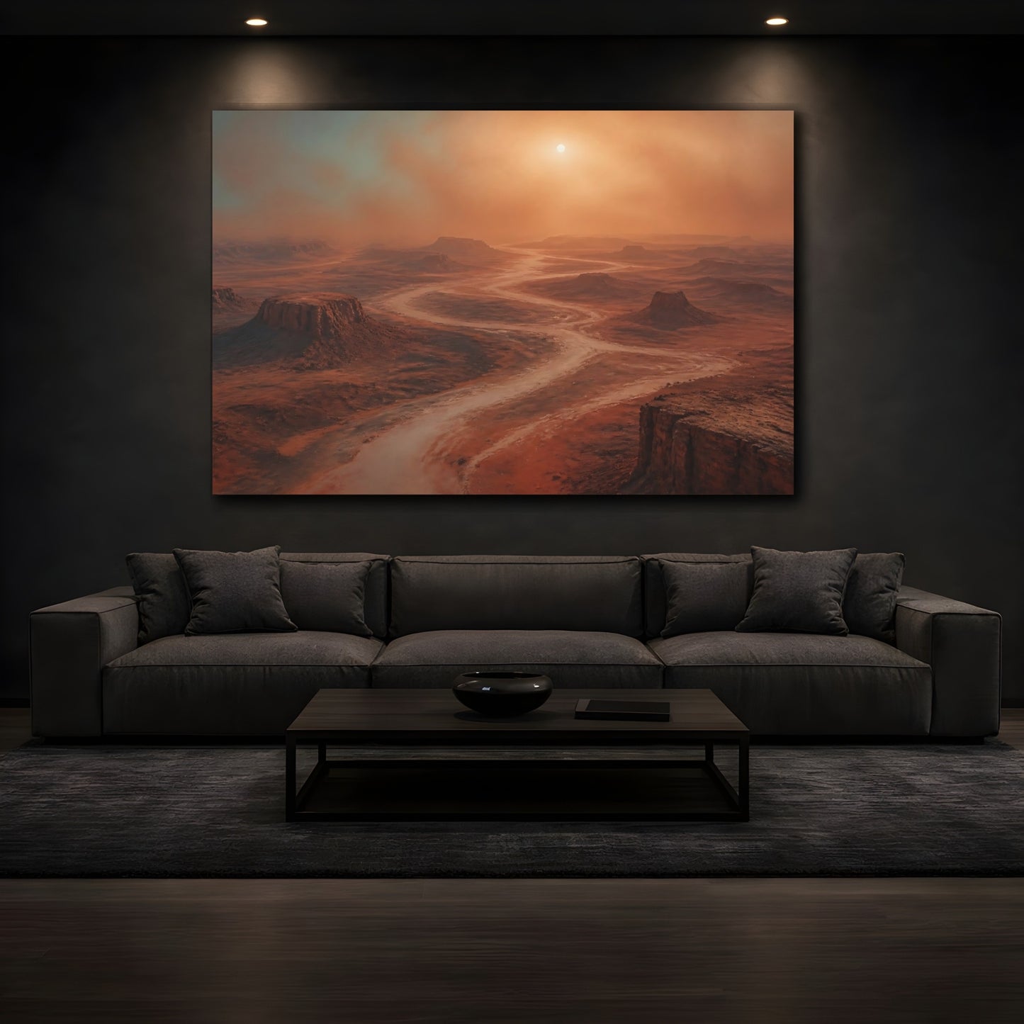 Mockup 3. Martian Mesa River shown as canvas print