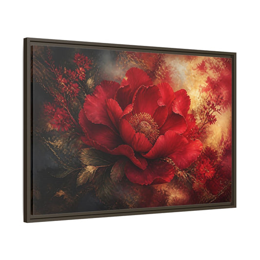 Main Mockup. Massive Ruby Peony shown as framed canvas print