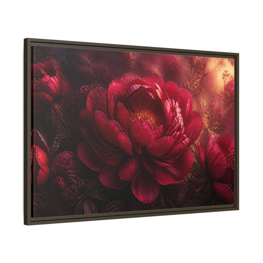 Main Mockup. Massive Ruby Peony shown as framed canvas print