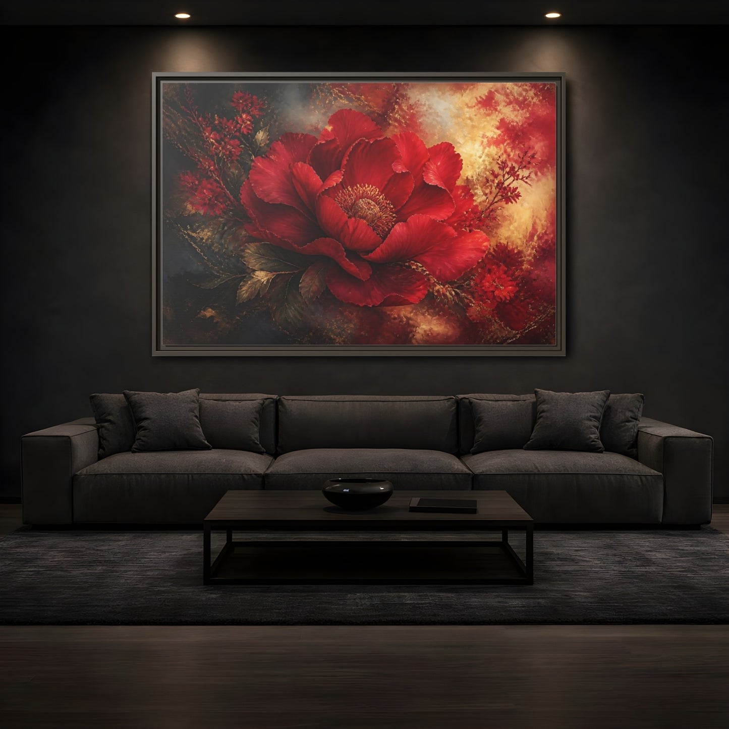 Mockup 3. Massive Ruby Peony shown as framed canvas print