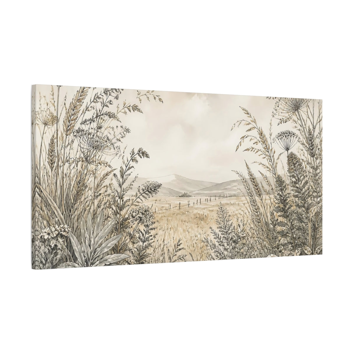 Main Mockup. Meadow Seed Heads shown as canvas print