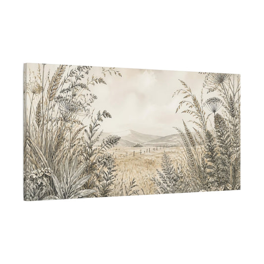 Main Mockup. Meadow Seed Heads shown as canvas print