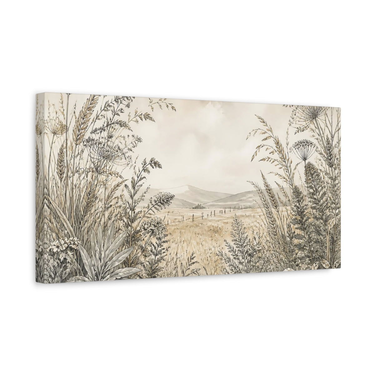 Side Mockup 3. Meadow Seed Heads shown as canvas print