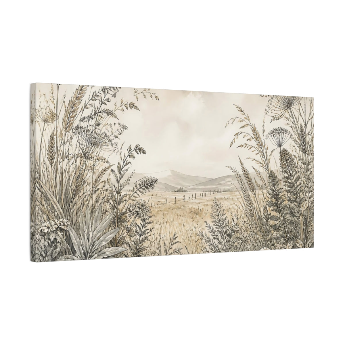 Side Mockup 1. Meadow Seed Heads shown as canvas print