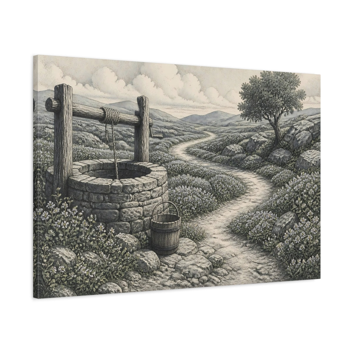 Main Mockup. Meadow Well And Path shown as canvas print