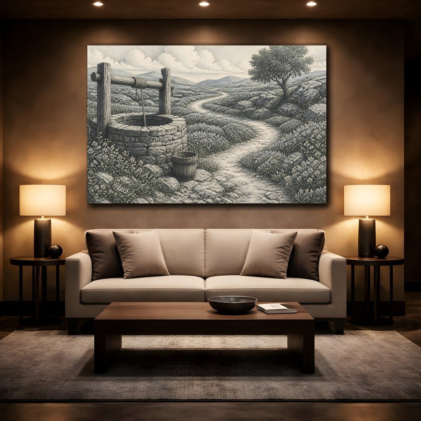 Mockup 2. Meadow Well And Path shown as canvas print