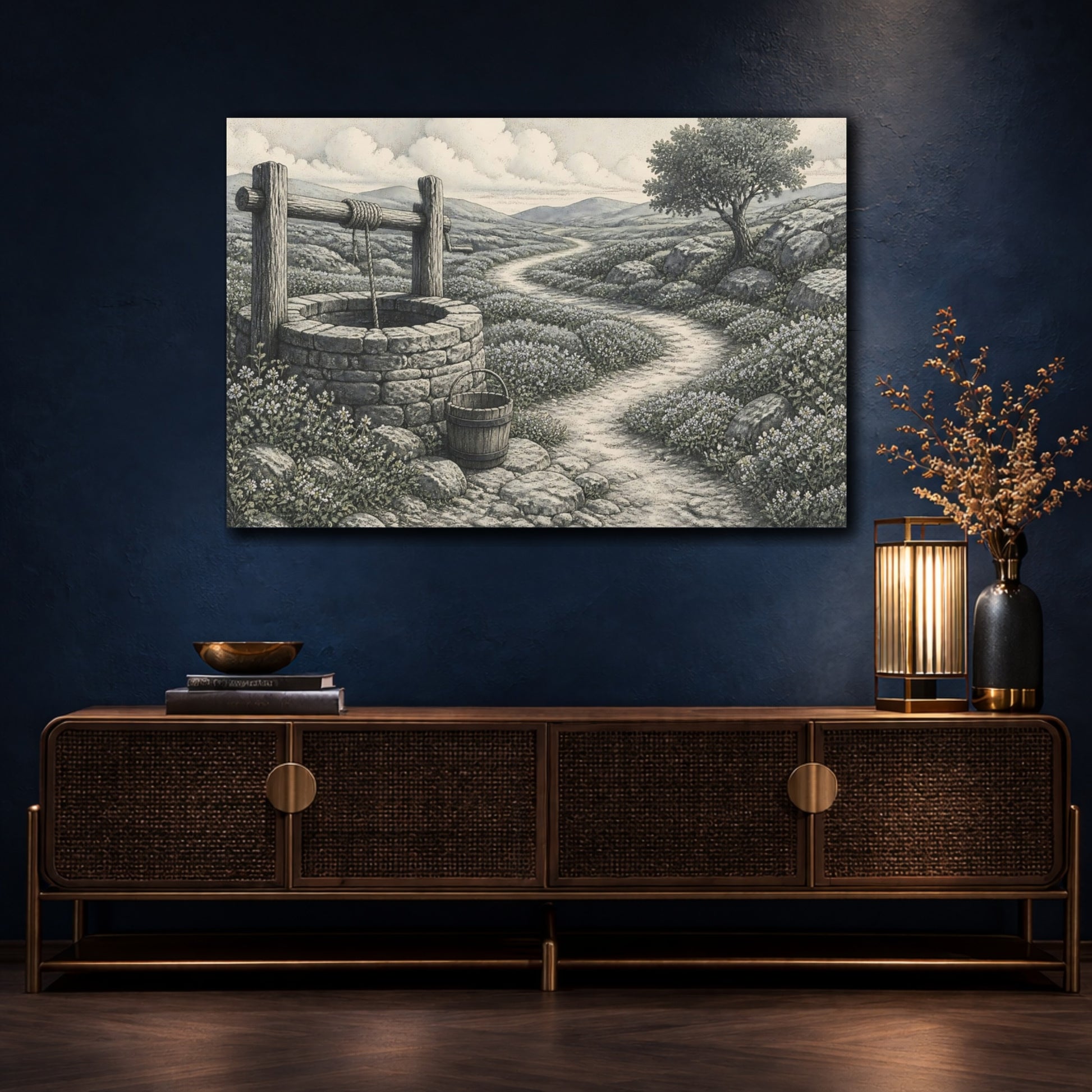 Mockup 4. Meadow Well And Path shown as canvas print