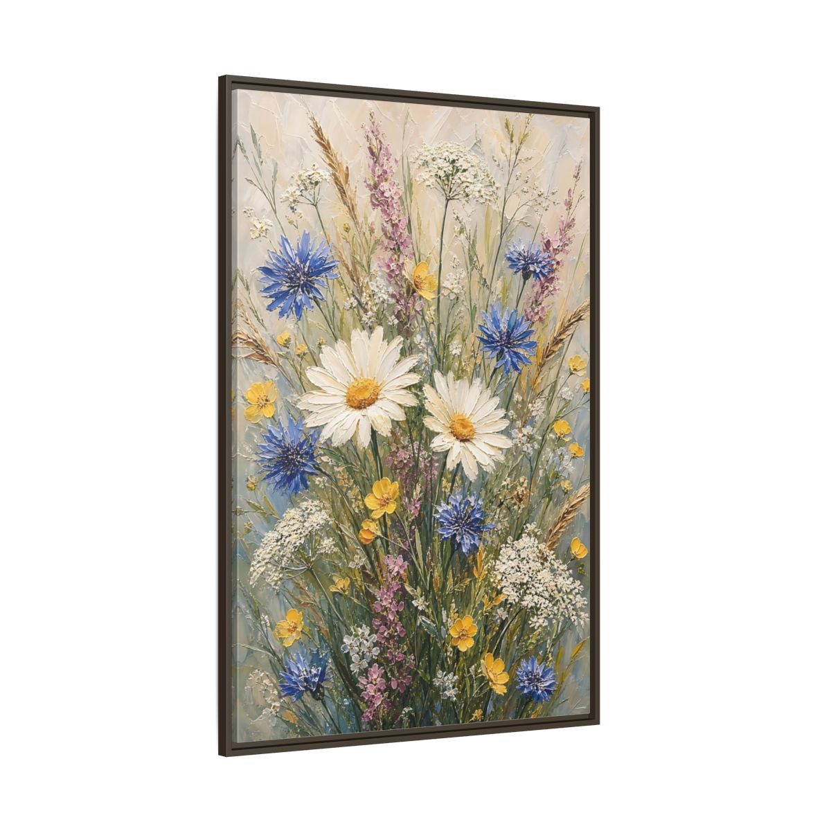 Side Mockup 8. Meadow Wildflower Bouquet shown as framed canvas print
