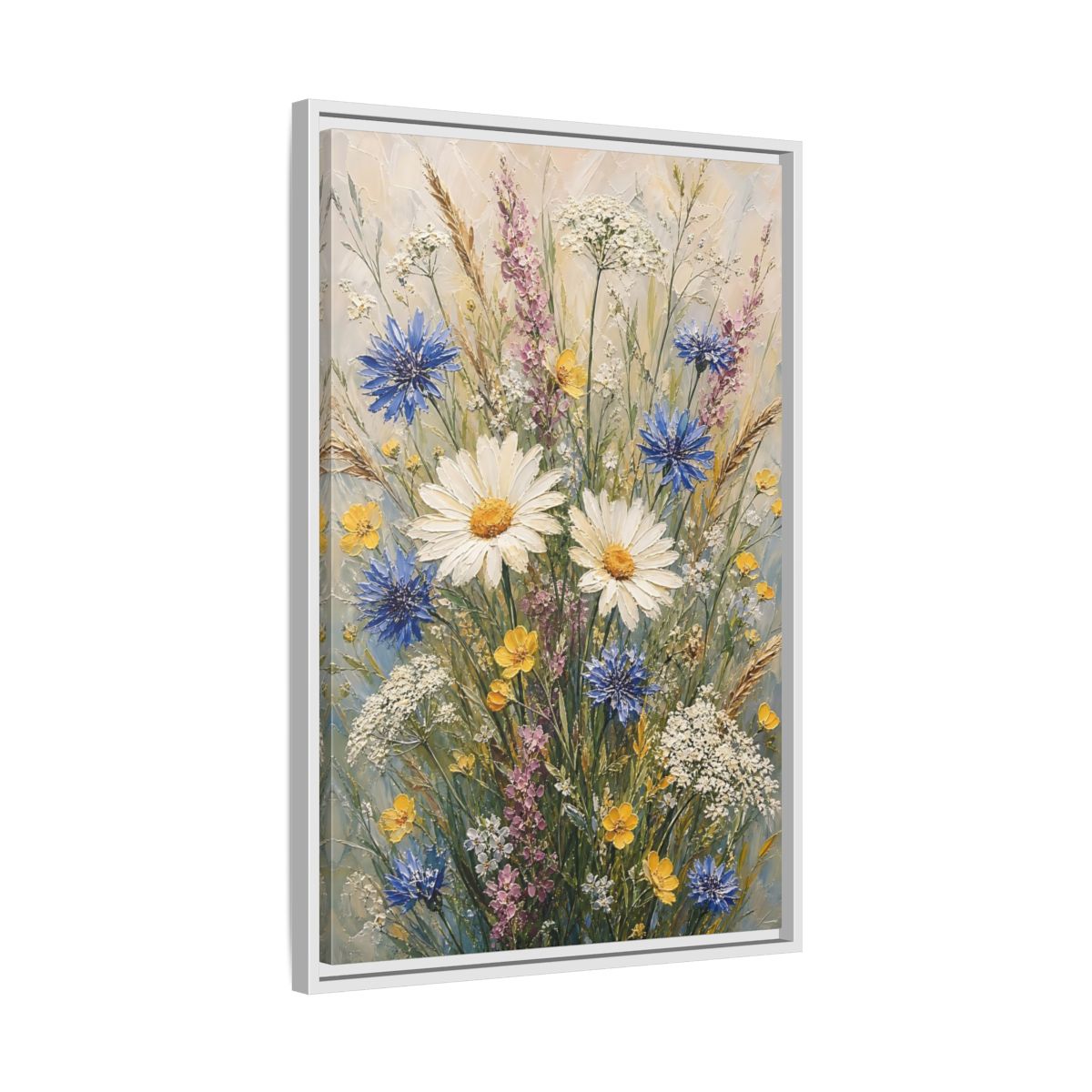 Side Mockup 10. Meadow Wildflower Bouquet shown as framed canvas print