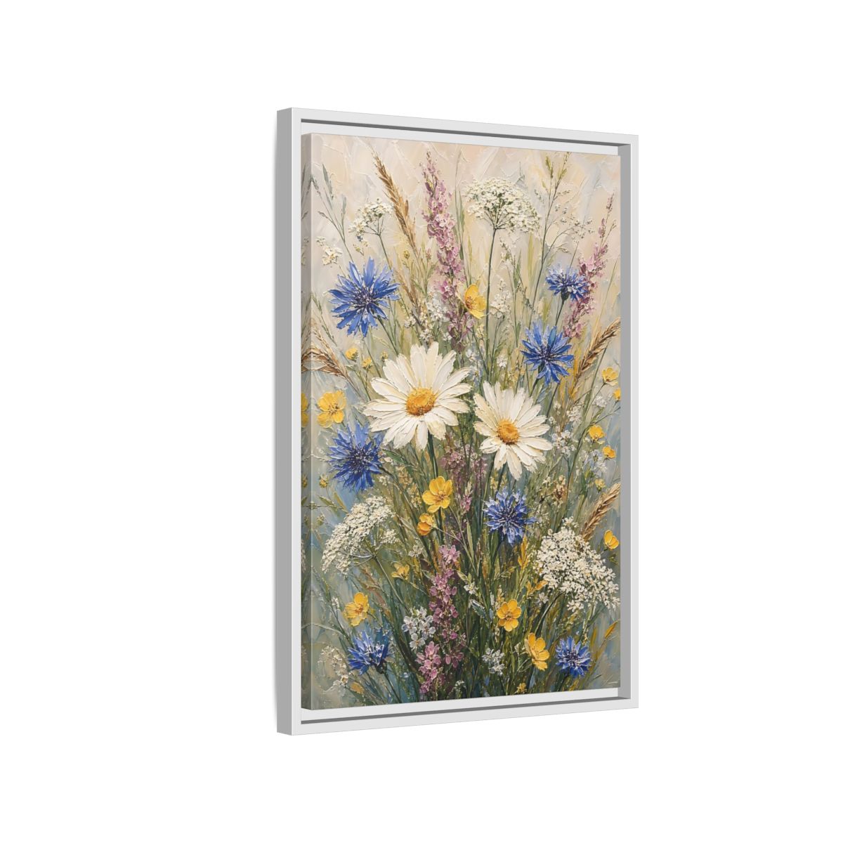 Side Mockup 1. Meadow Wildflower Bouquet shown as framed canvas print