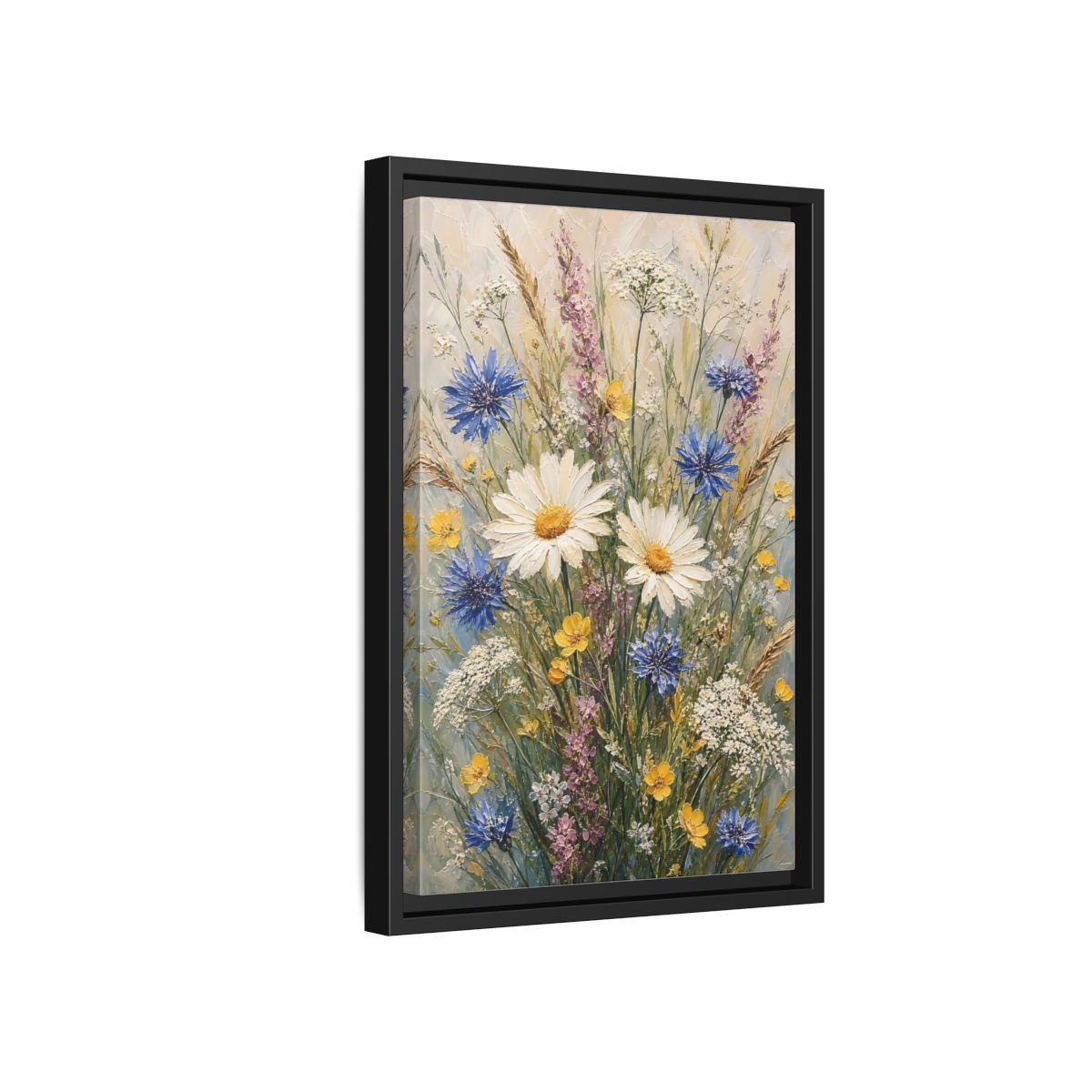 Side Mockup 6. Meadow Wildflower Bouquet shown as framed canvas print