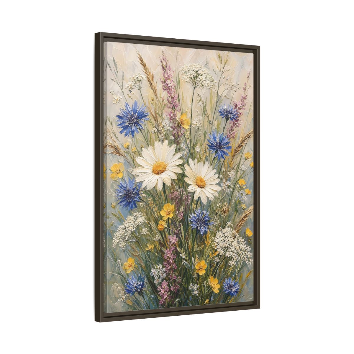 Side Mockup 11. Meadow Wildflower Bouquet shown as framed canvas print