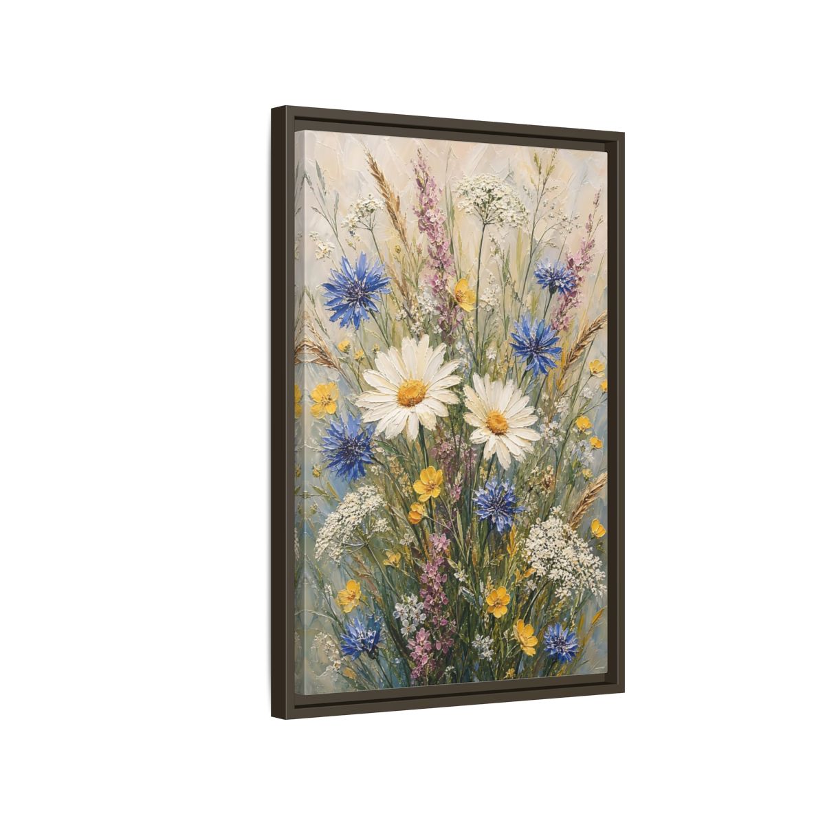 Side Mockup 2. Meadow Wildflower Bouquet shown as framed canvas print