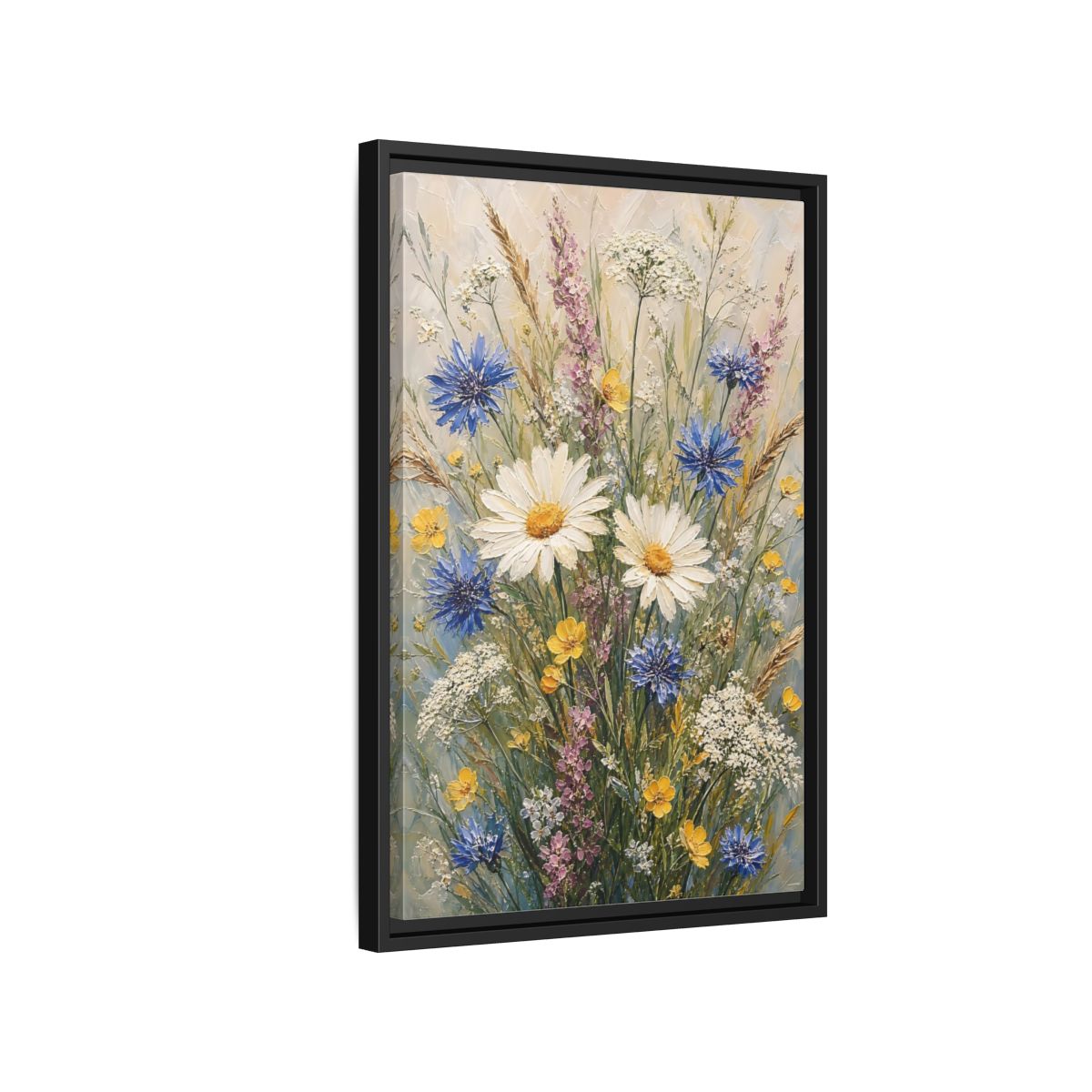 Side Mockup 3. Meadow Wildflower Bouquet shown as framed canvas print