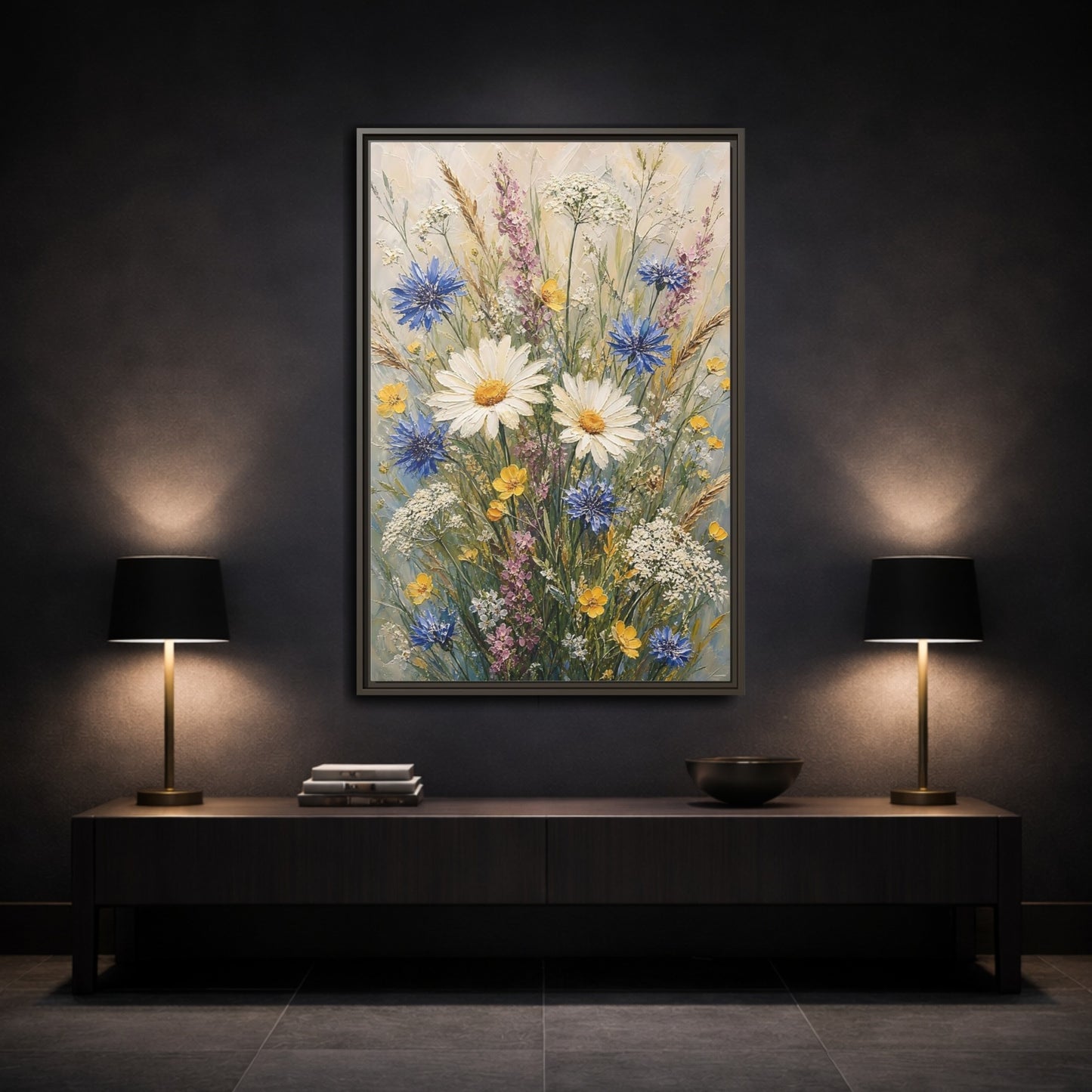 Mockup 3. Meadow Wildflower Bouquet shown as framed canvas print