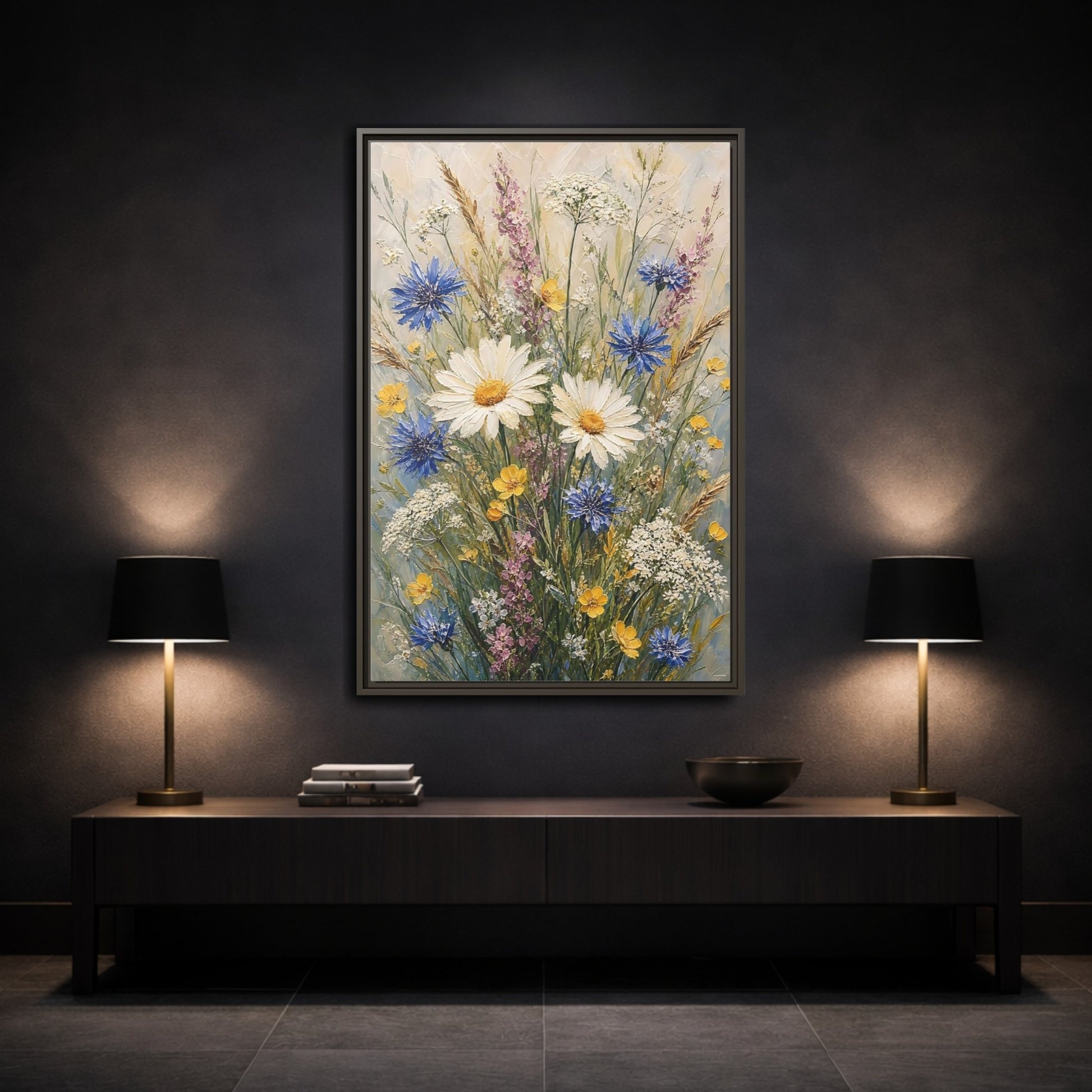 Mockup 3. Meadow Wildflower Bouquet shown as framed canvas print