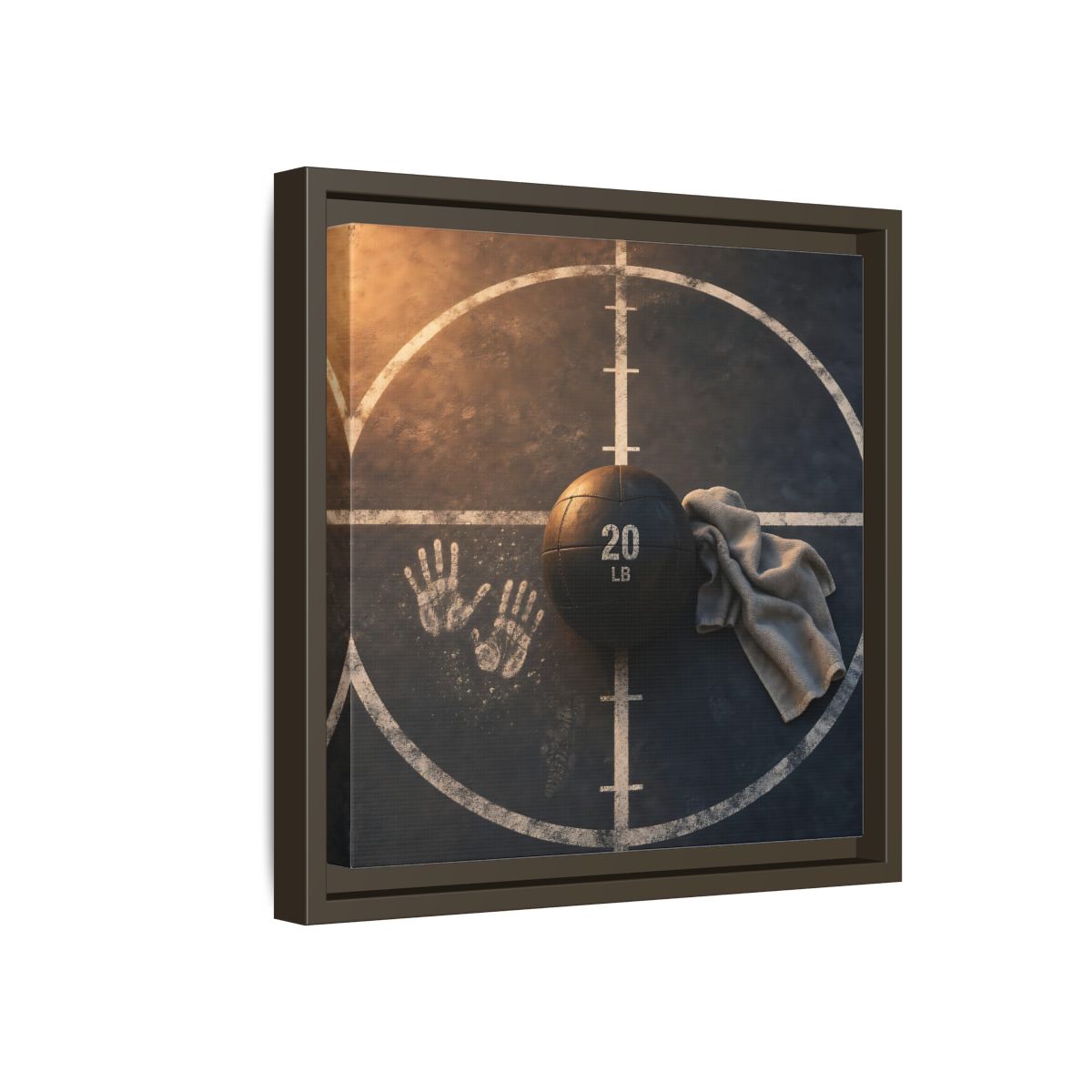 Side Mockup 17. Medicine Ball And Towel shown as framed canvas print