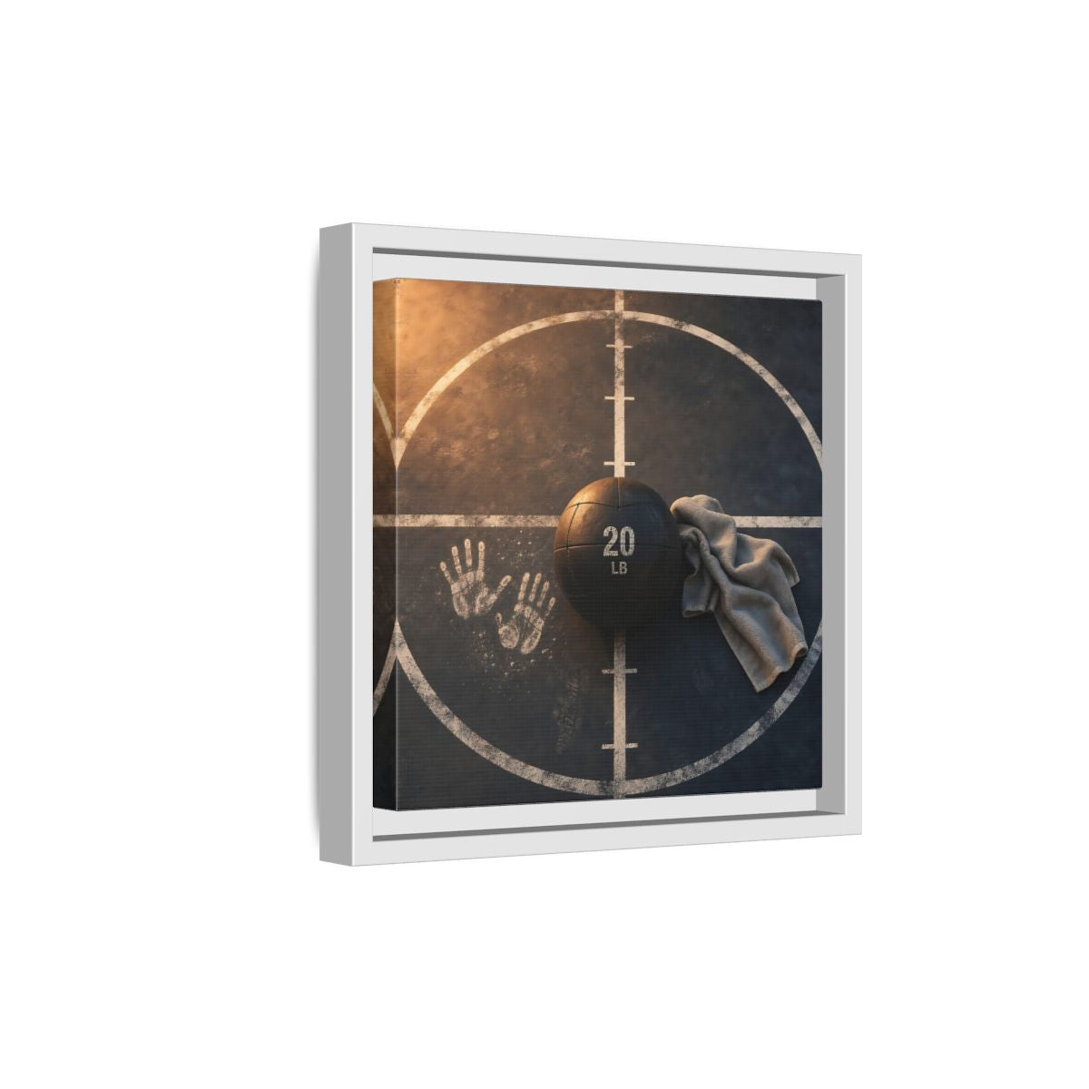 Side Mockup 19. Medicine Ball And Towel shown as framed canvas print